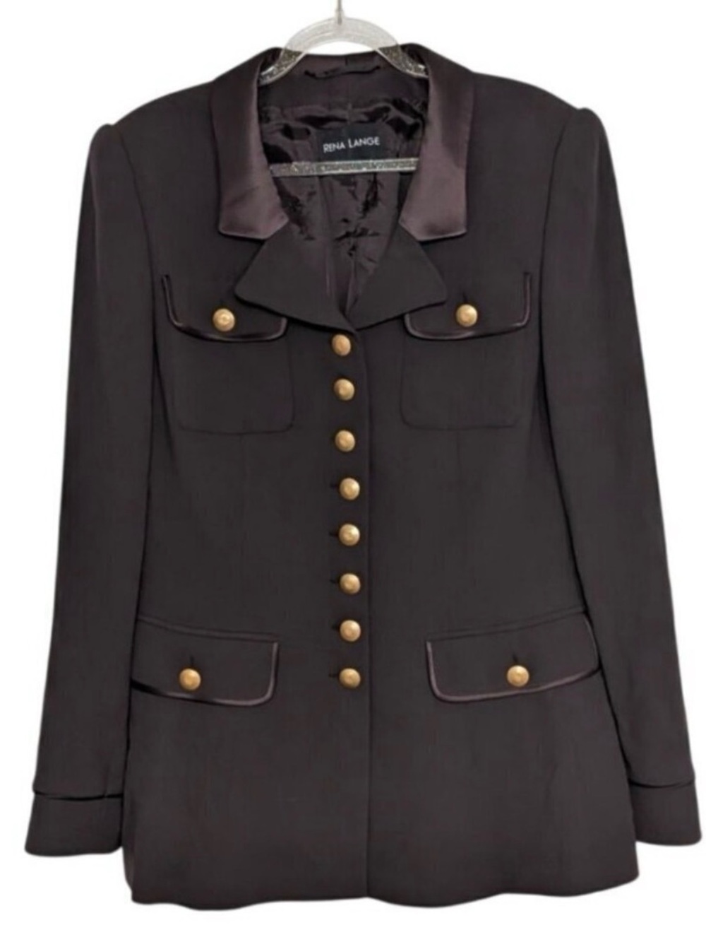 Rena Lange 42 Military Blazer Jacket Womens Size Small Brown Wool Gold Buttons